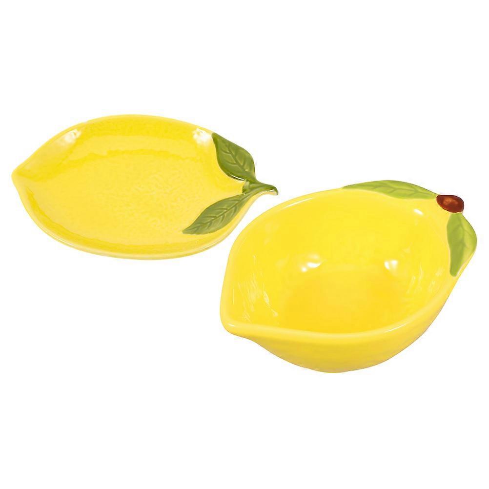 Ceramic Lemon Tableware for Serving with 1Set Cute Fruit Plates and Bowls