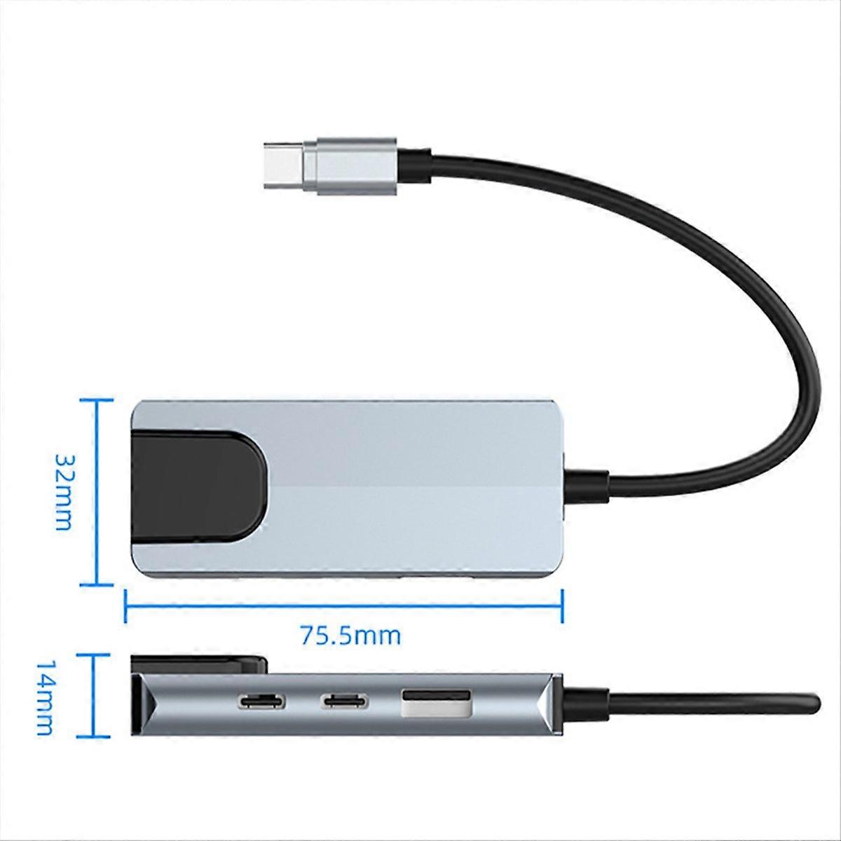 Adaptador HUB USB C 4 em 1 Docking Station com USB C duplo e RJ45