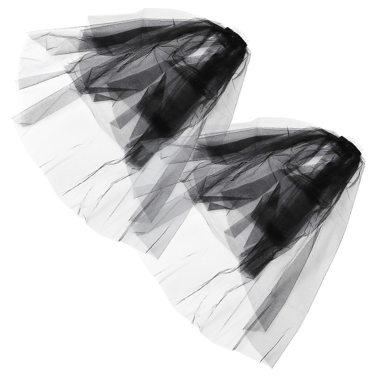 Hair Combed Veil Double-Layer Cover Veil for Decor 2Pcs Black Mesh