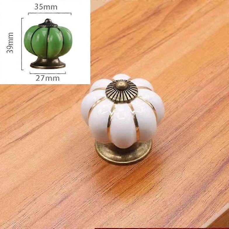 Set of 10 Vintage Ceramic Pumpkin-Shaped Door Knobs, White