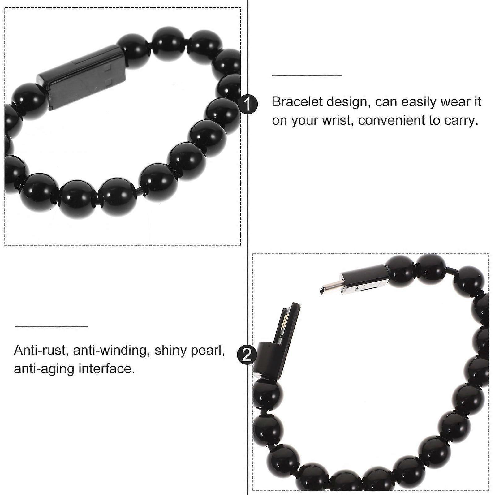 2-pack Micro USB 2.0 Creative Type-C USB Data Charging Cable Beaded Bracelet