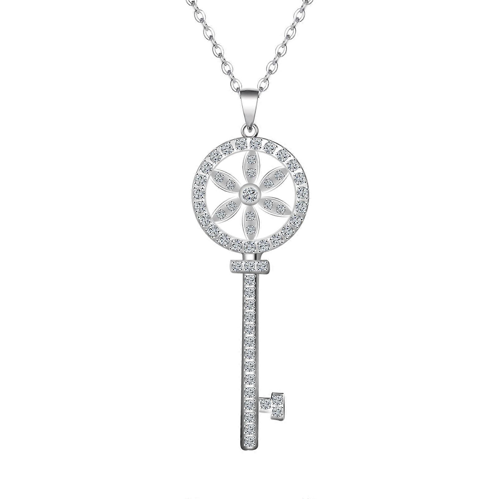 Silver Circle Snowflake Key Zircon Necklace