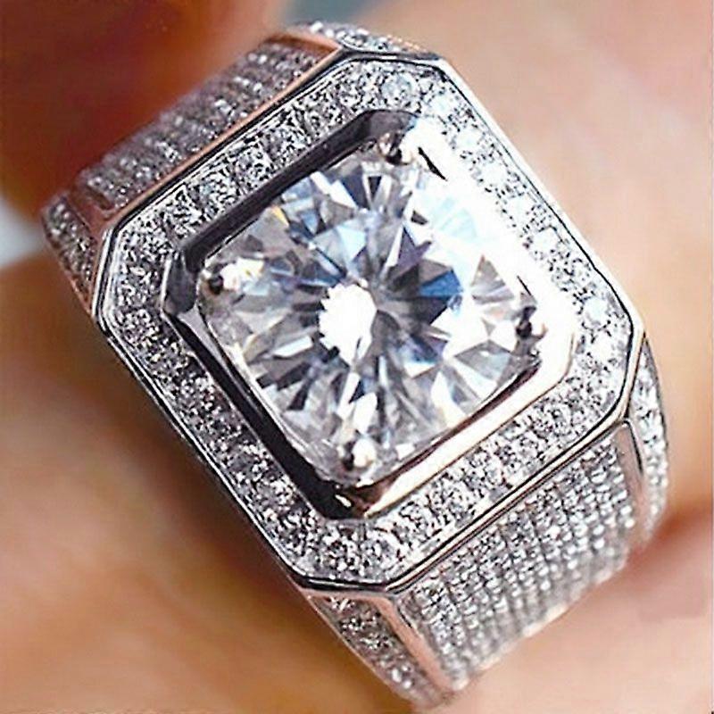 Rhinestone Micro-insert Silver Ring, US Size: 12