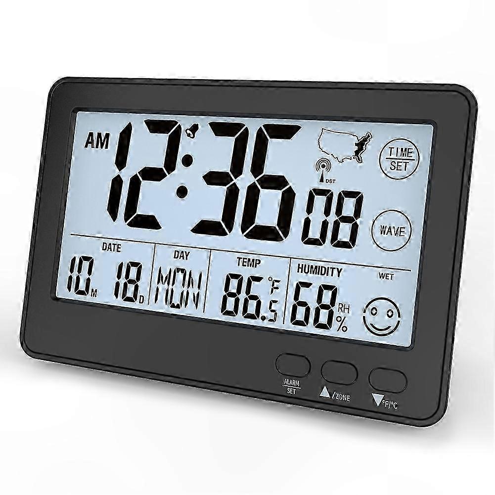 Ultra-Compact Sync Chronometer, Digital Timer with Temp, Humidity & Date Screen, Quiet Wakeup Alarm for Bedside, Desk, Office Setup