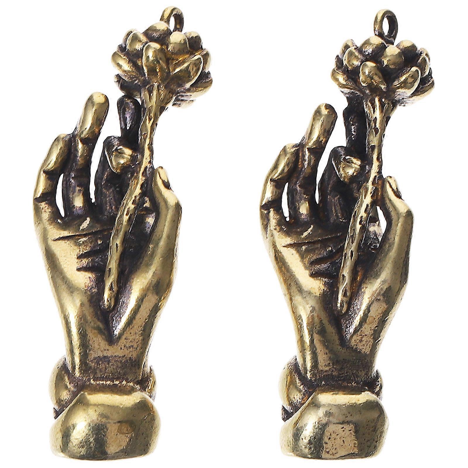 Solid Copper Buddha Hand Key Chain Hanging Ornament 2Pcs Set