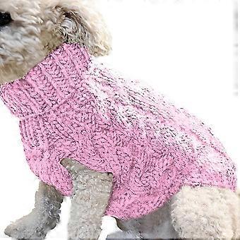 Hund Pullover Weste Warmer Mantel Haustier Weich Stricken Wolle Winter Pullover Gestrickt Häkelmantel Kleidung Für Kleine Mittel Große Hunde-Rosa-M