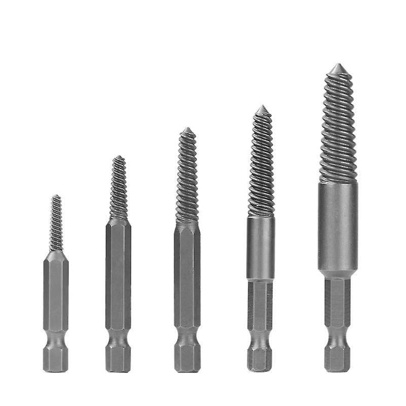 5Pcs Hex Shank Coarse/fine Teeth Damaged Bolt Remover Screw Extractor Drill Bit Guide Broken Bolt Stud Remover Set
