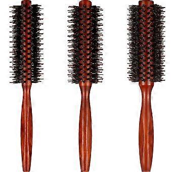 3 Pieces Bristle Round Brush Round Hair Brush Wooden Handle Styling Brush Anti Static Quiff Roller Hair Comb