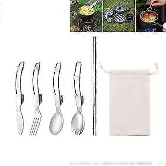 Foldable Camping Cutlery, Knife Fork Spoon Set Portable Foldable Camping Cutlery Knife Fork Spoon Stainless Steel Camping Cutlery for Camping Travel