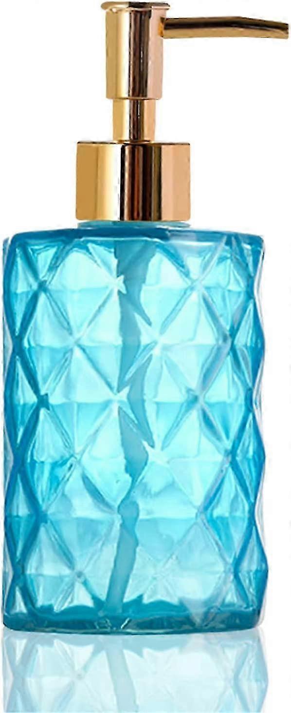 Glass Soap Dispenser,Refillable w/Pump(11 oz Blue)