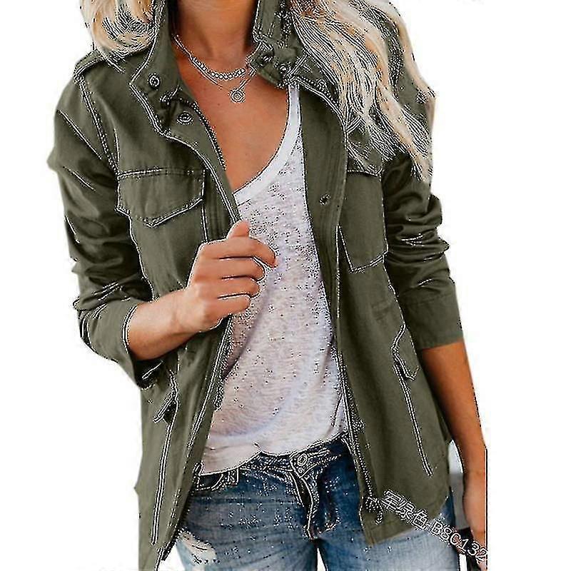 Women Solid Loose  Zipper Multi-pocket Jacket