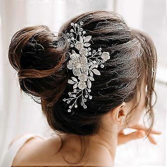 Peigne à cheveux de mariage Z7, ornement de tête de mariée avec fleur ivoire - Pince à cheveux argentée, accessoires de coiffure de mariage pour les mariées