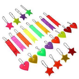 24pcs Safety Reflective Pendants: High Visibility Star Heart Streamer Reflector Pendant Keychain for Kids School Bag Backpack Cycling Outdoor Activiti