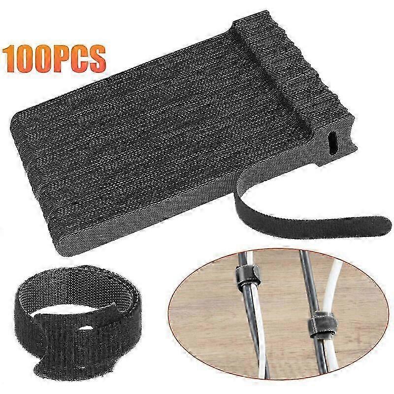 100 pieces cable ties, cable ties, reusable cable storage straps and cords, hook and loop, black