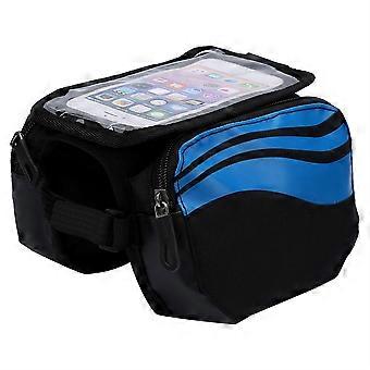 Sykling Ramme Pannier dobbel veske Front Tube Bag For mobiltelefon Bike berøringsskjerm blå