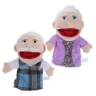 2Pcs Realistic Grandpa and Grandma Hand Puppets with Movable Mouth for Family Storytelling and Play