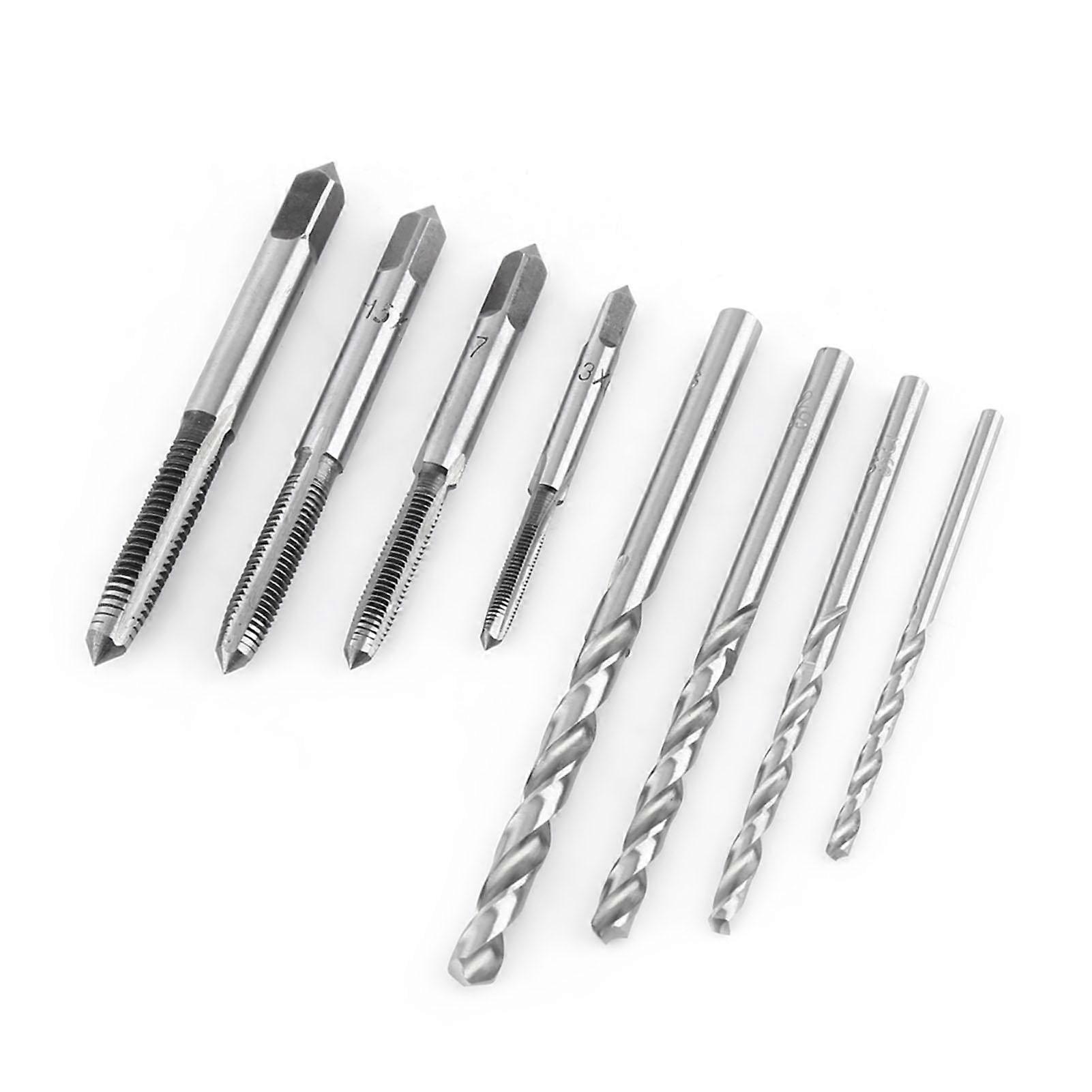 9pcs Set Screw Taps & Tshaped Wrench & Twist Drill Bits Threading Tapping Hand Tool Kit