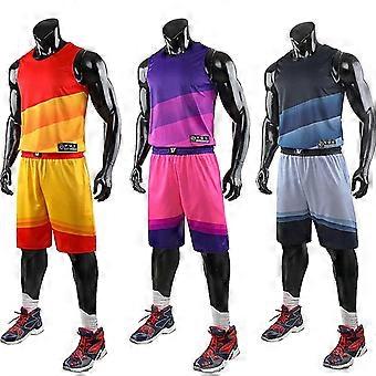 Men Kids Basketball Jersey Boys Children Basketball Uniform Sets Gradient Color Breathable Basketball Training Shirt for Youth