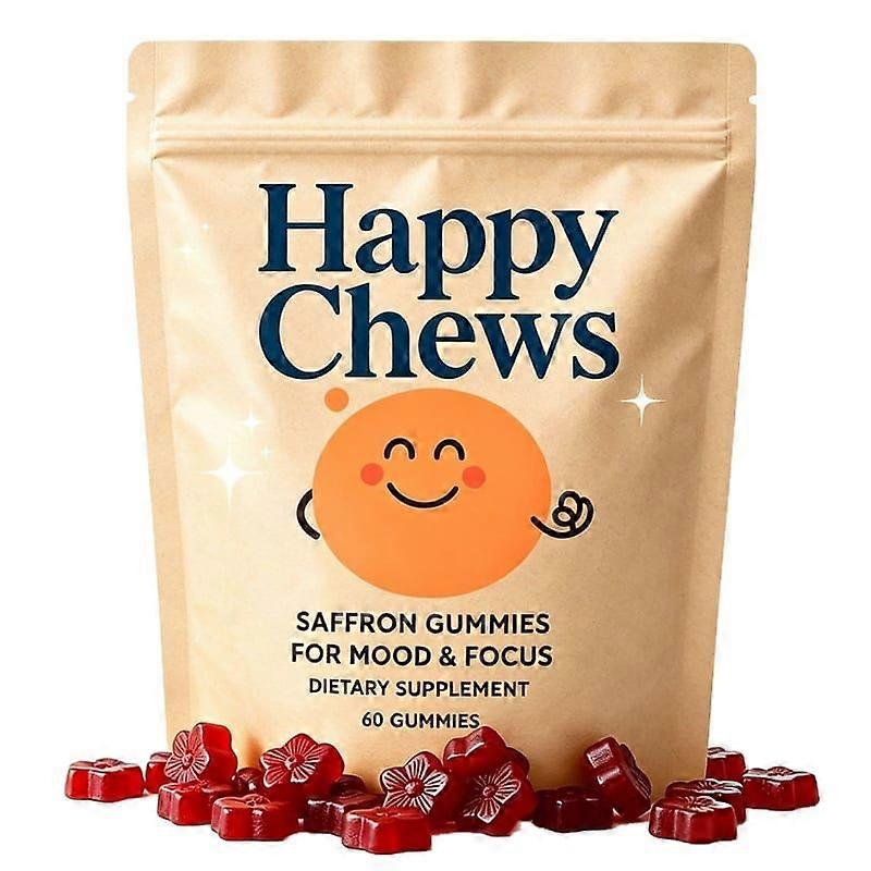 Saffron Gummies Happy Chews, Food Supplement with GABA, Passion Flower and St. Johns Wort, 60 Count