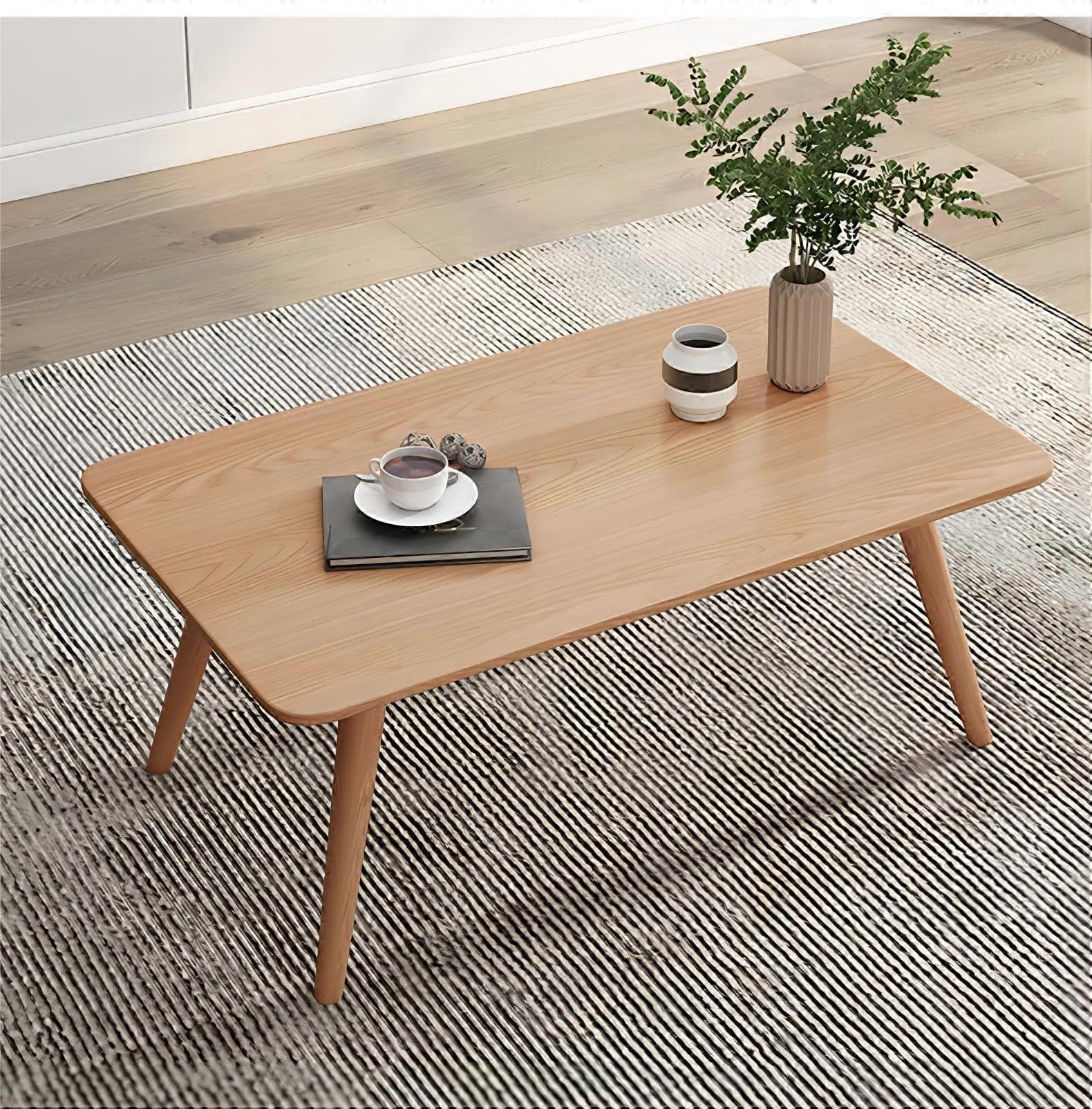 Wood Coffee Table, Modern Scandinavian Rectangular, Solid Wood, SpaceSaving, Natural Color, 100cm