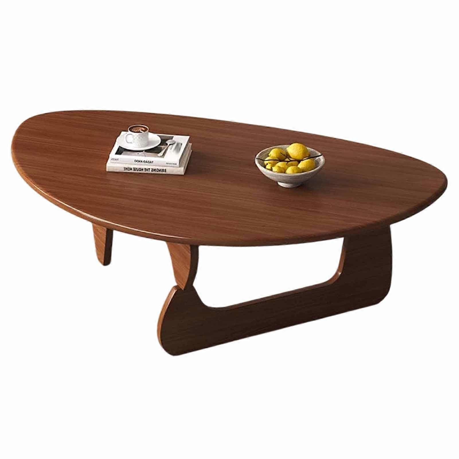 Mid Century Low Triangular Coffee Table with Solid Legs, Irregular Shape for Small Living Room Spaces