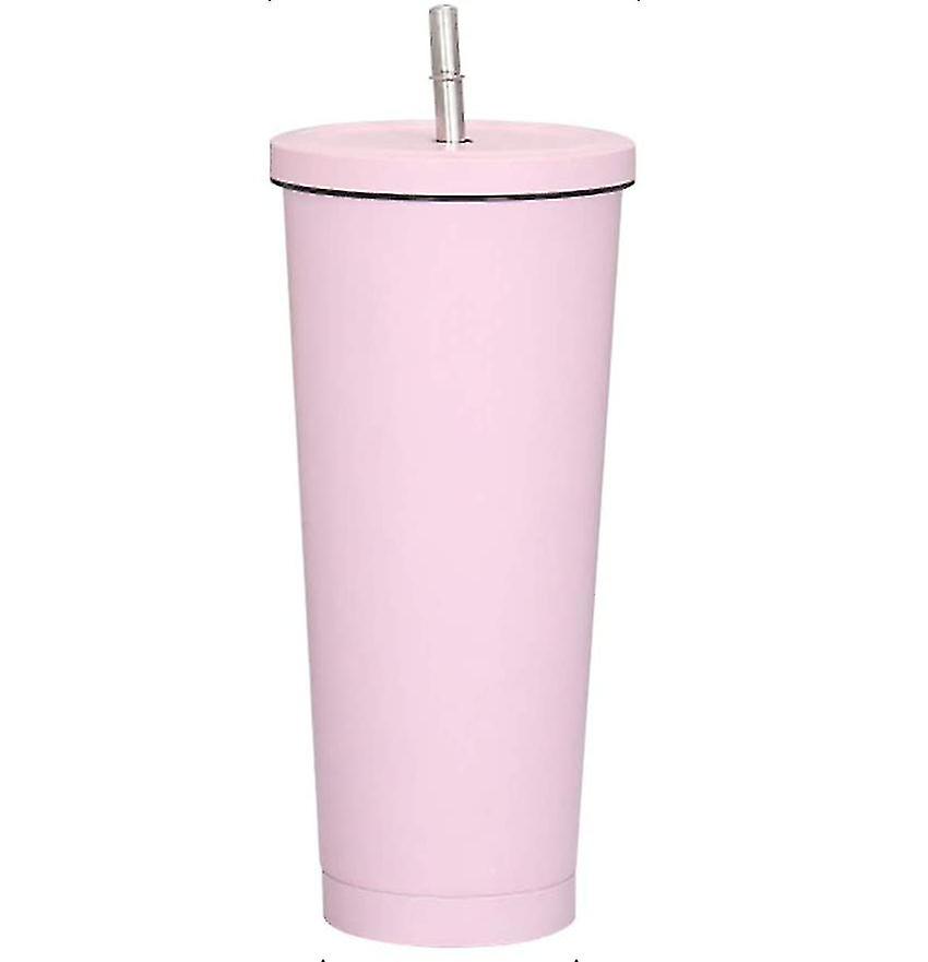 Smal drikkekopp laget av rustfritt stål med lokk og halm, 750 ml