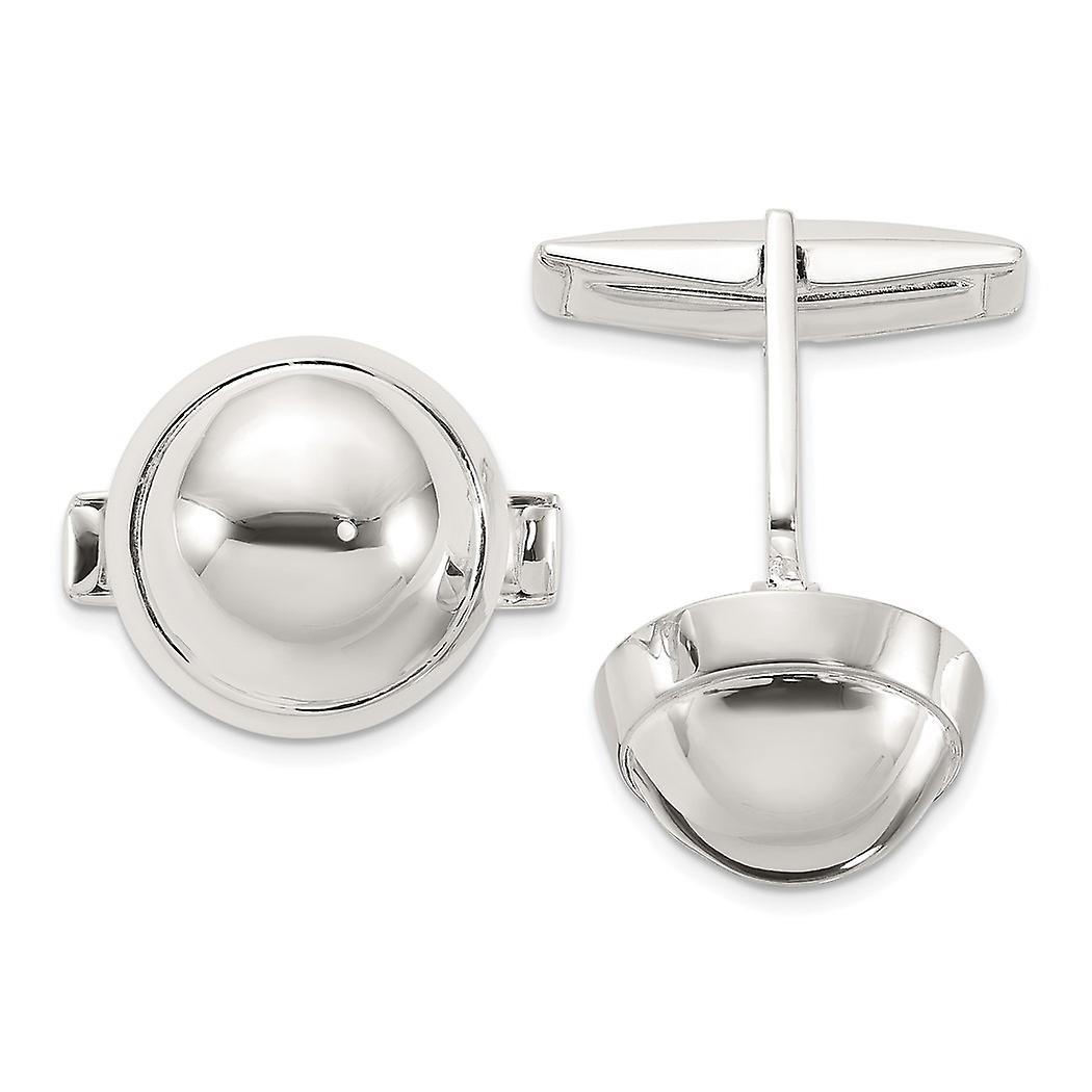925 Sterling Silver Polished Round Domed Cuff Links 14x14mm Wide-Cuff Link for Men - 10.4 Grams