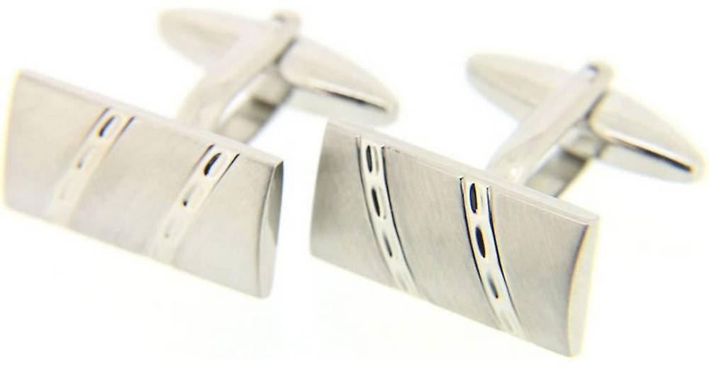 David Van Hagen Rectangle Engraved Cufflinks - Silver