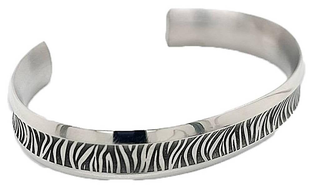 Ti2 Titanium Zebra Print Wide Concave Bangle - Silver/Black