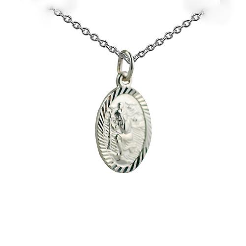 Silver 17x11mm oval diamond cut edge St Christopher Pendant with a rolo Chain 24 inches
