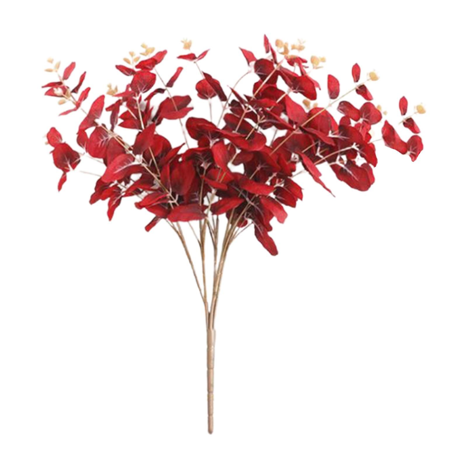 Eucalipto artificiale 5Stems falso floreale casa matrimonio tavolo arredamento rosso