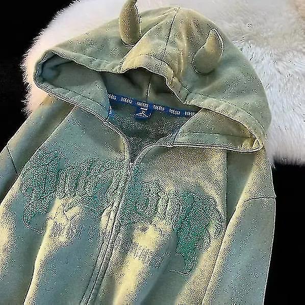 الهيب هوب القوطية الخفافيش الجناح الشيطان القرن القوطية الرمز البريدي سترة هوديي النساء الرجال قميص من النوع الثقيل كبير الحجم Kawaii الملابس Harajuku الشتاء