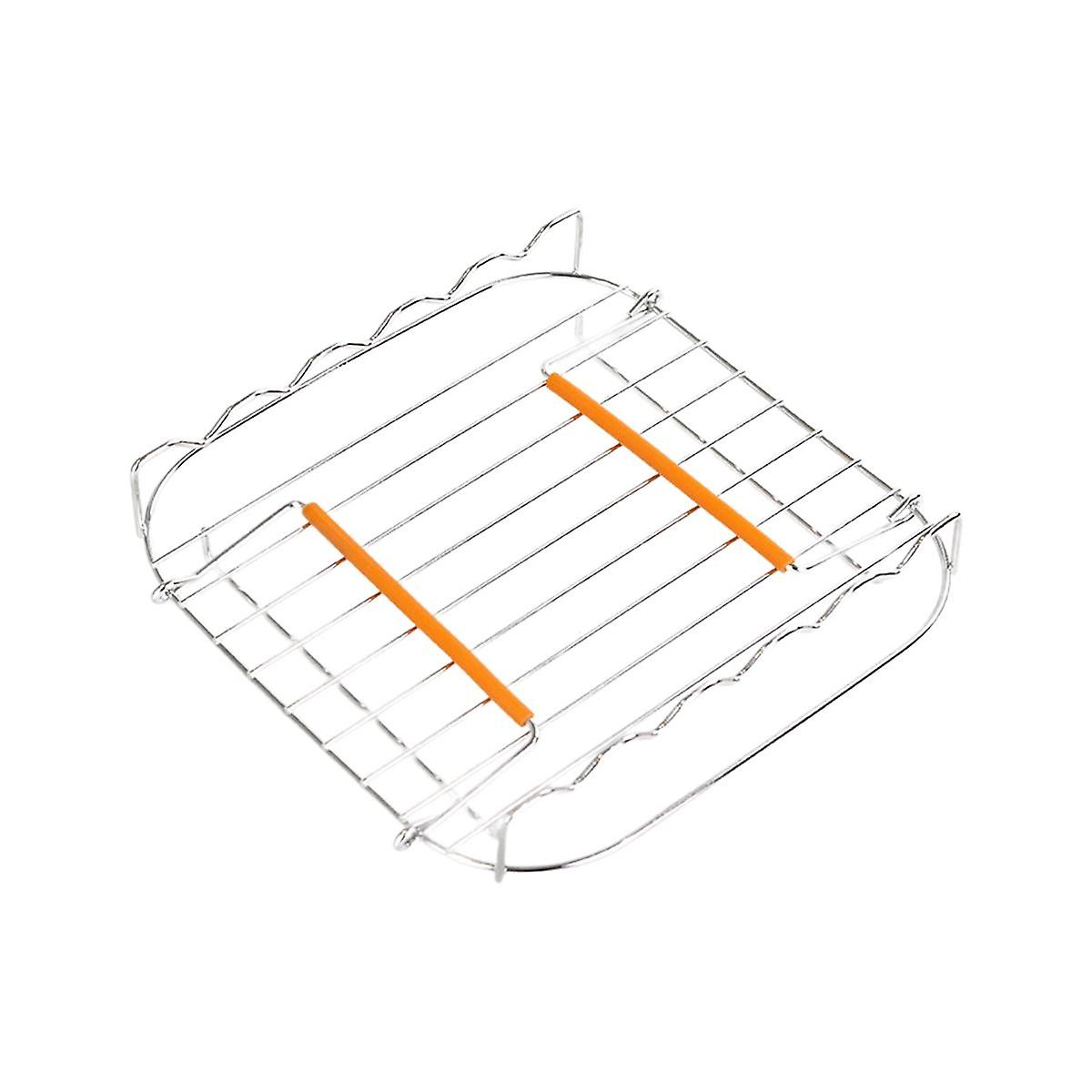 Aço inoxidável AirFryer Grill Rack 8 polegadas versátil Square Roasting Grill com espetos assadeira