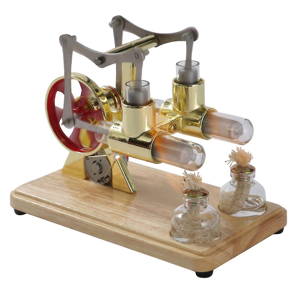 Stirling Engine Kit Hot Air Motor Model Dual Engine Generator Model With Led Light Flywheel Design