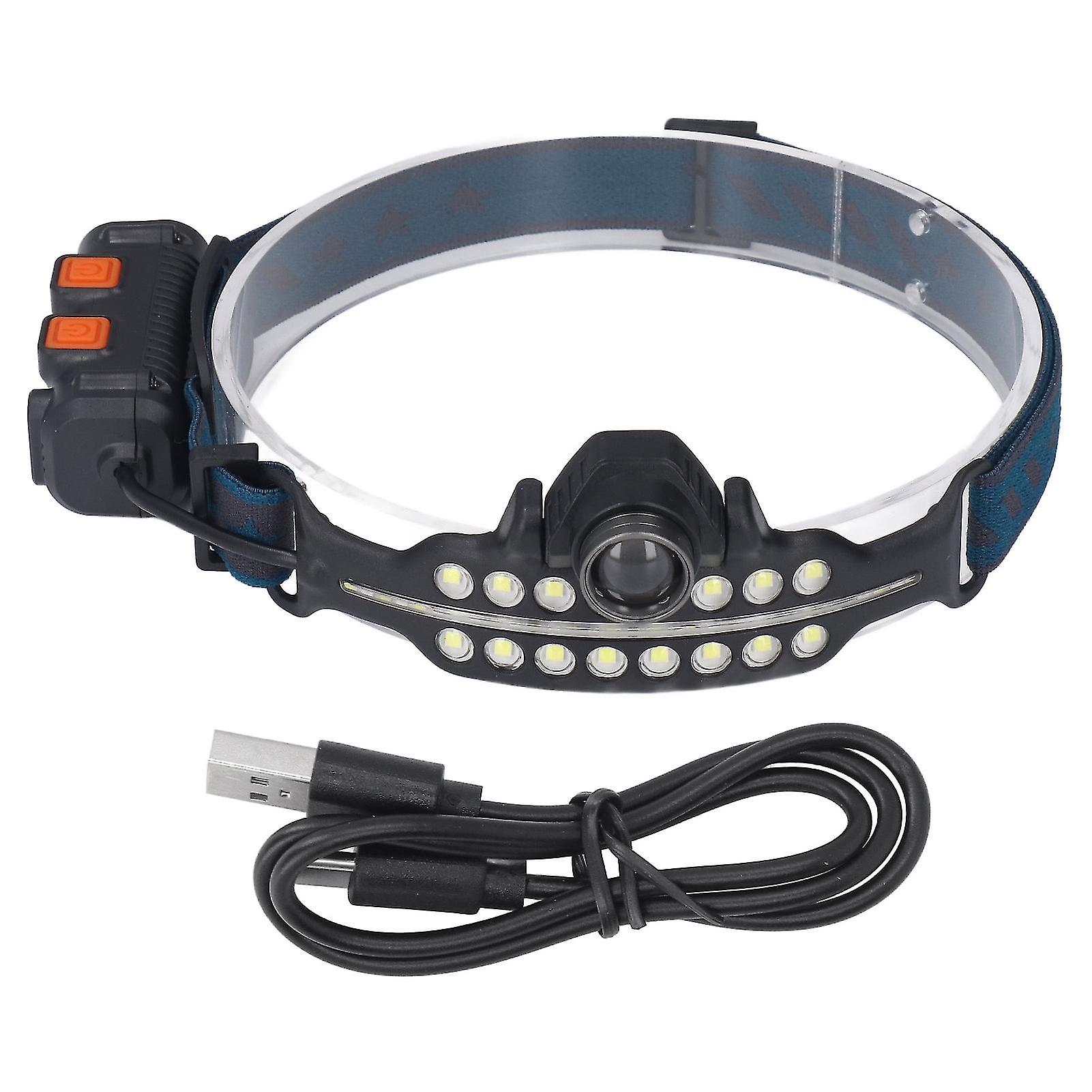 LED Headlamp Induction Type C Charging Red LED Warning Adjustable Head Flashlight for Work Camping