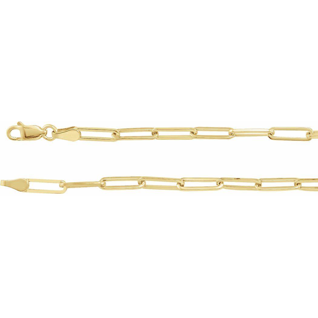14Kイエローゴールド7インチポリッシュフラットケーブルチェーンブレスレット、ロブスタークラスプリンクブレスレット付き女性と男性用