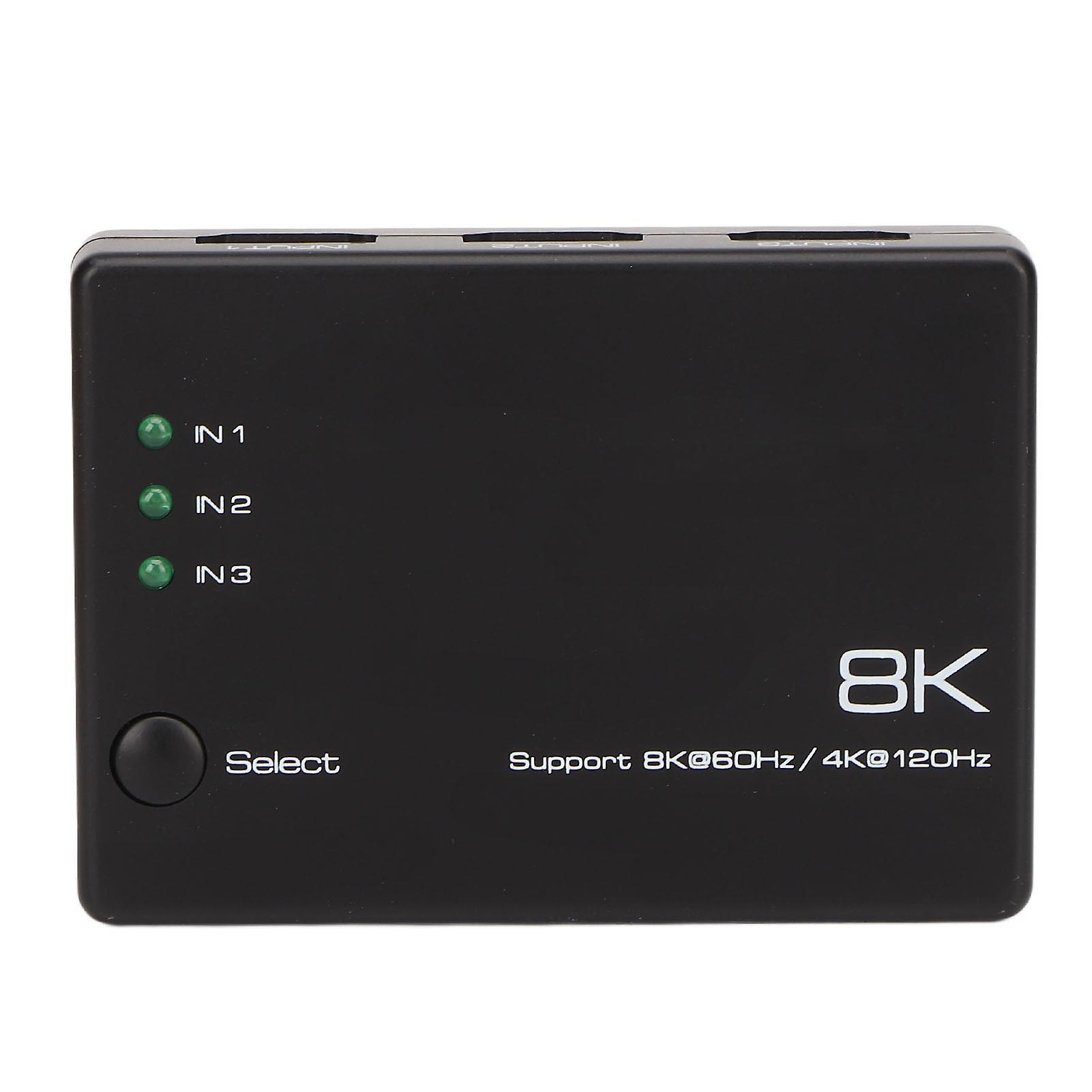 8K HD Switcher 3 In 1 Out 40Gbps Fast Stable Remote Control Plug and Play HD Multimedia Switcher for TV Projector PC 