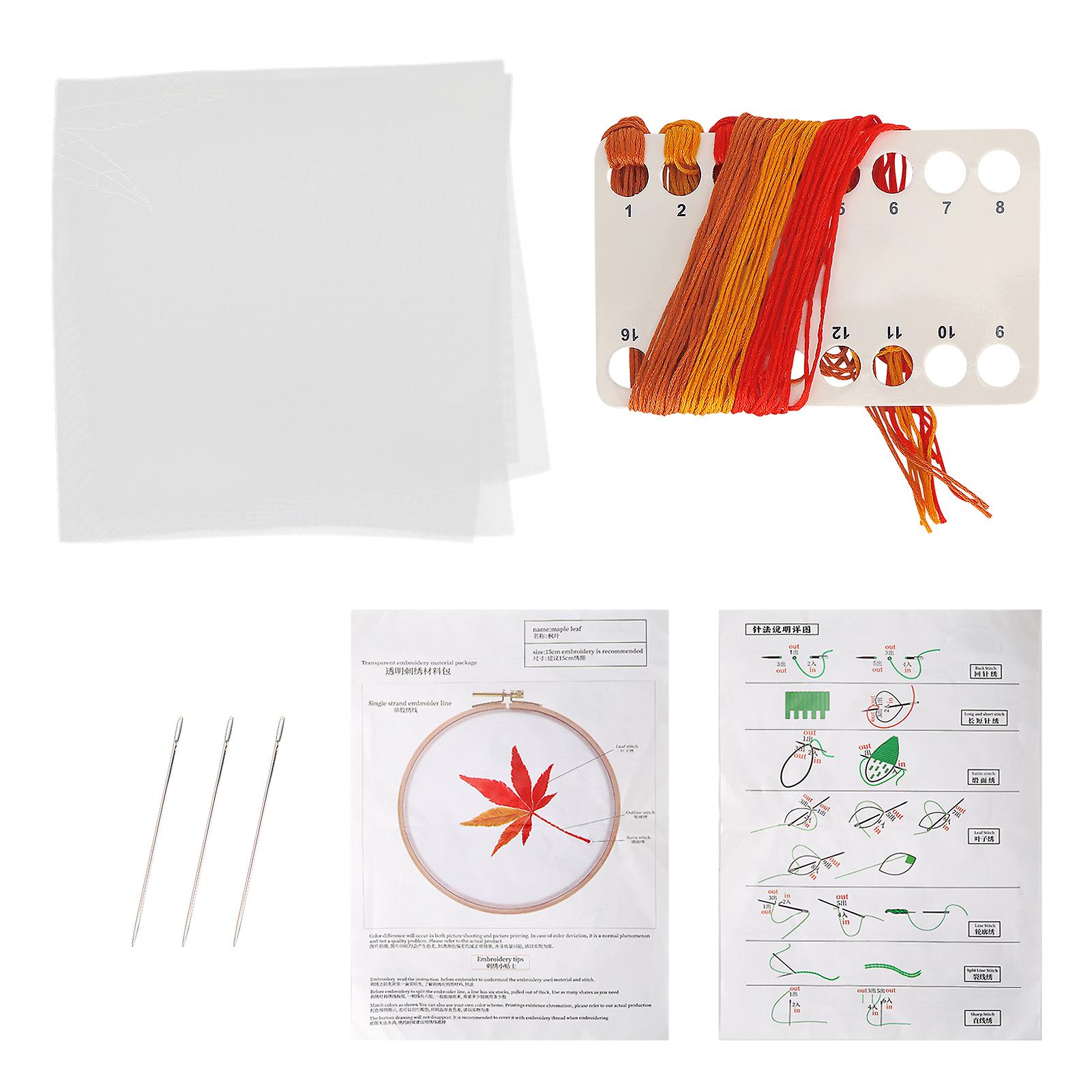 Embroidery Kit Transparent Cloth Maple Leaf Making Needle Thread Set Cross Stitch Materials