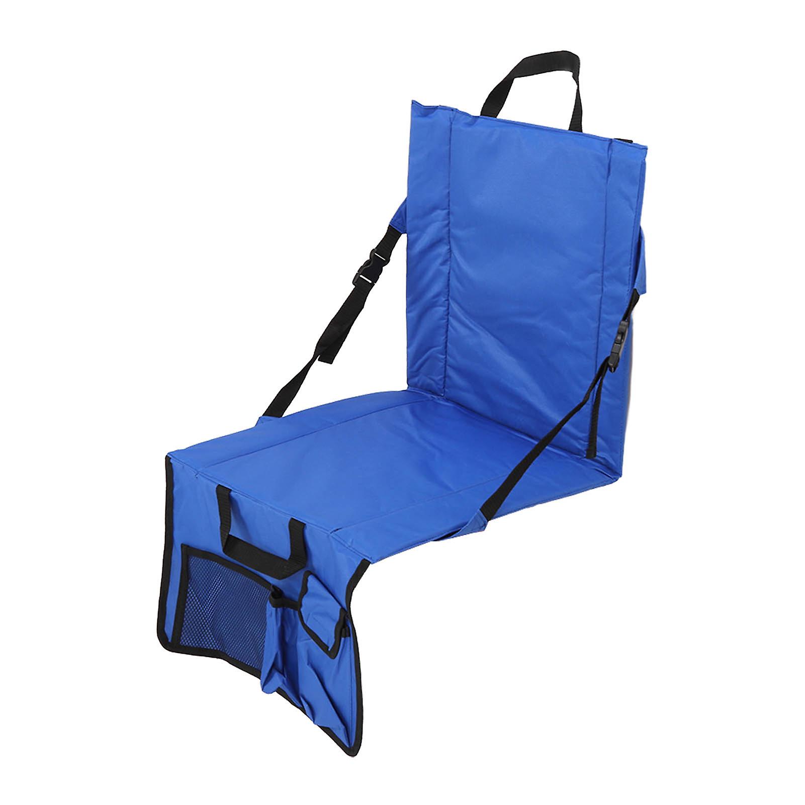 Folding Stadium Chair Adjustable Angle 600D Oxford Cloth Portable Bleacher Cushions with Pocket for Sandbeach Picnic BBQ Blue