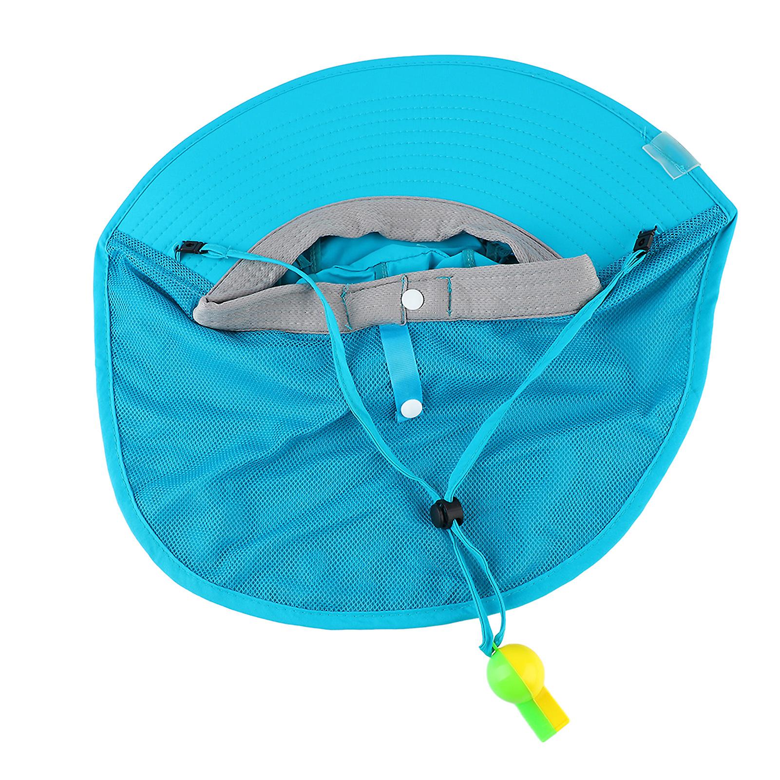 Summer Kids Sun Protection Hat Shawl Cartoon Printed Sun Hat with Whistle Lake Blue