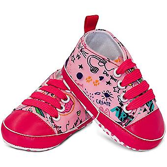Veeki Unisex Baby Sneakers Zacht Geen Stropdas Antislip Zool High-Top Sneaker Canvas Stijlvolle Newborn Schoenen voor Meisjes en Jongens--Art Pink13cm