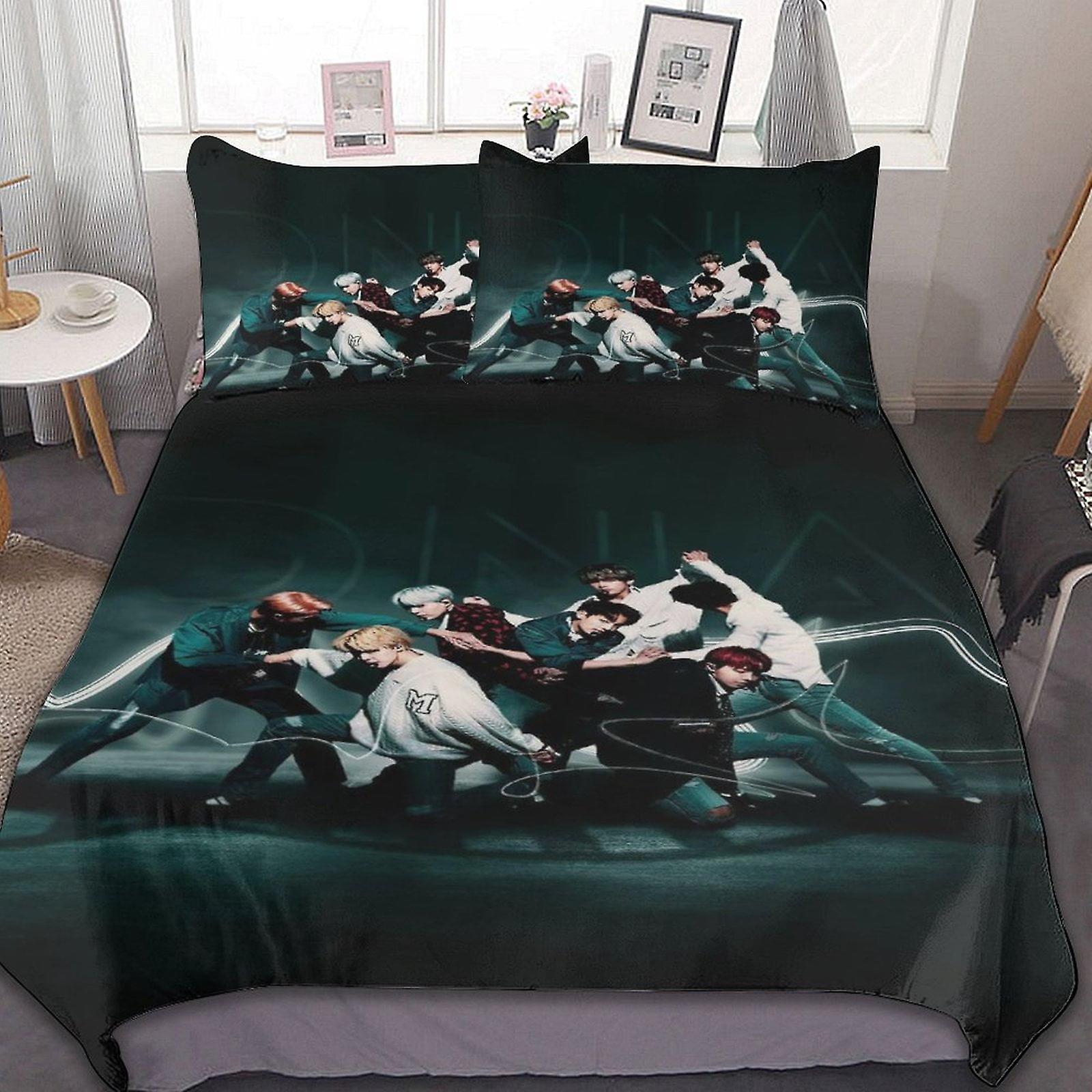 Kpop BTS Sängpåslakan Mikrofiber Sängkläder Uppsättningar 3D-tryckta lätta 3-delade täcken, 1 påslakan och 2 kuddfodral för barn pojkar flickor