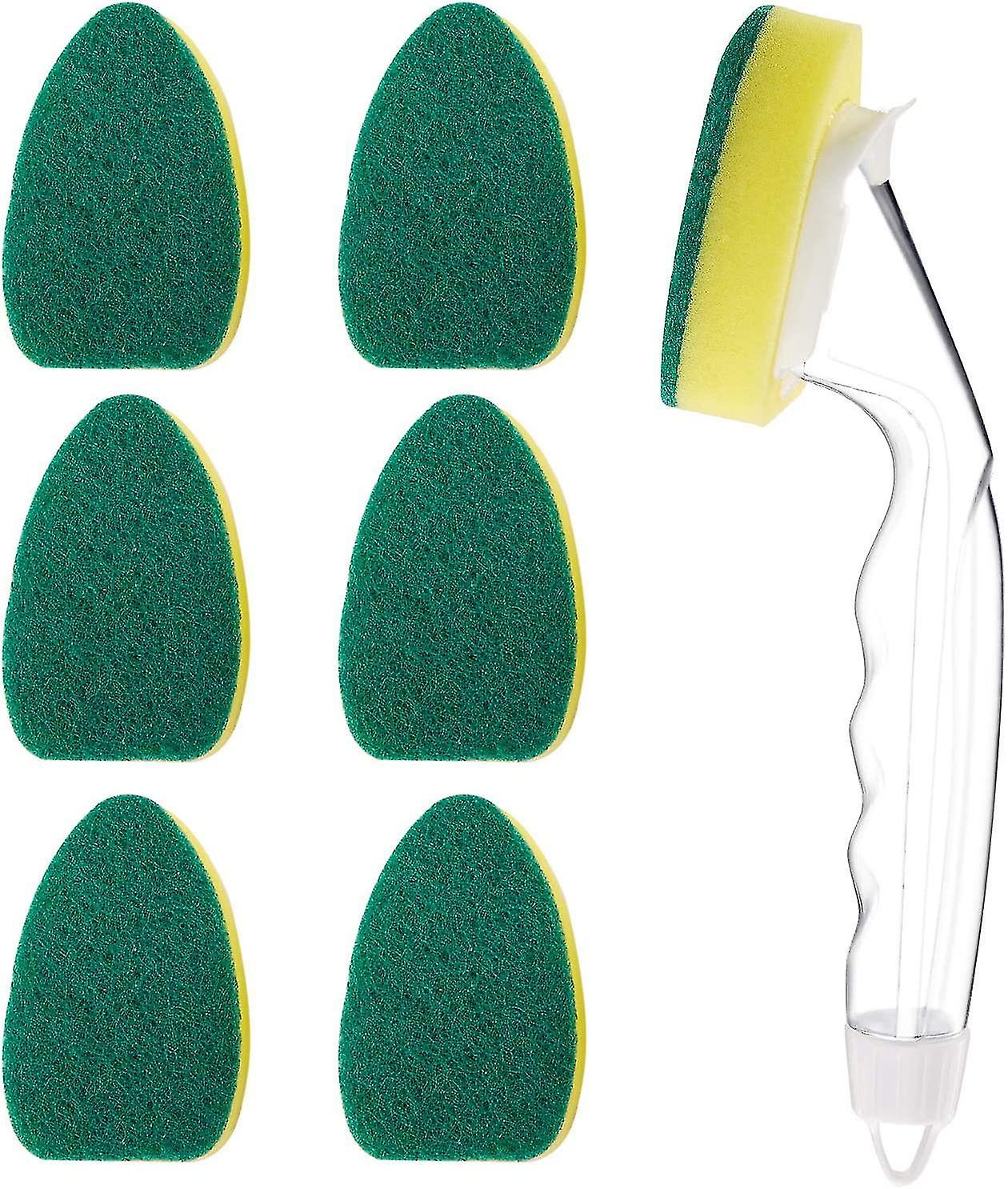 1 Dish Wands And 6 Refill Replacement Heads Heavy Duty Dish Wand Sponge For Kitchen Sink Cleaning Br