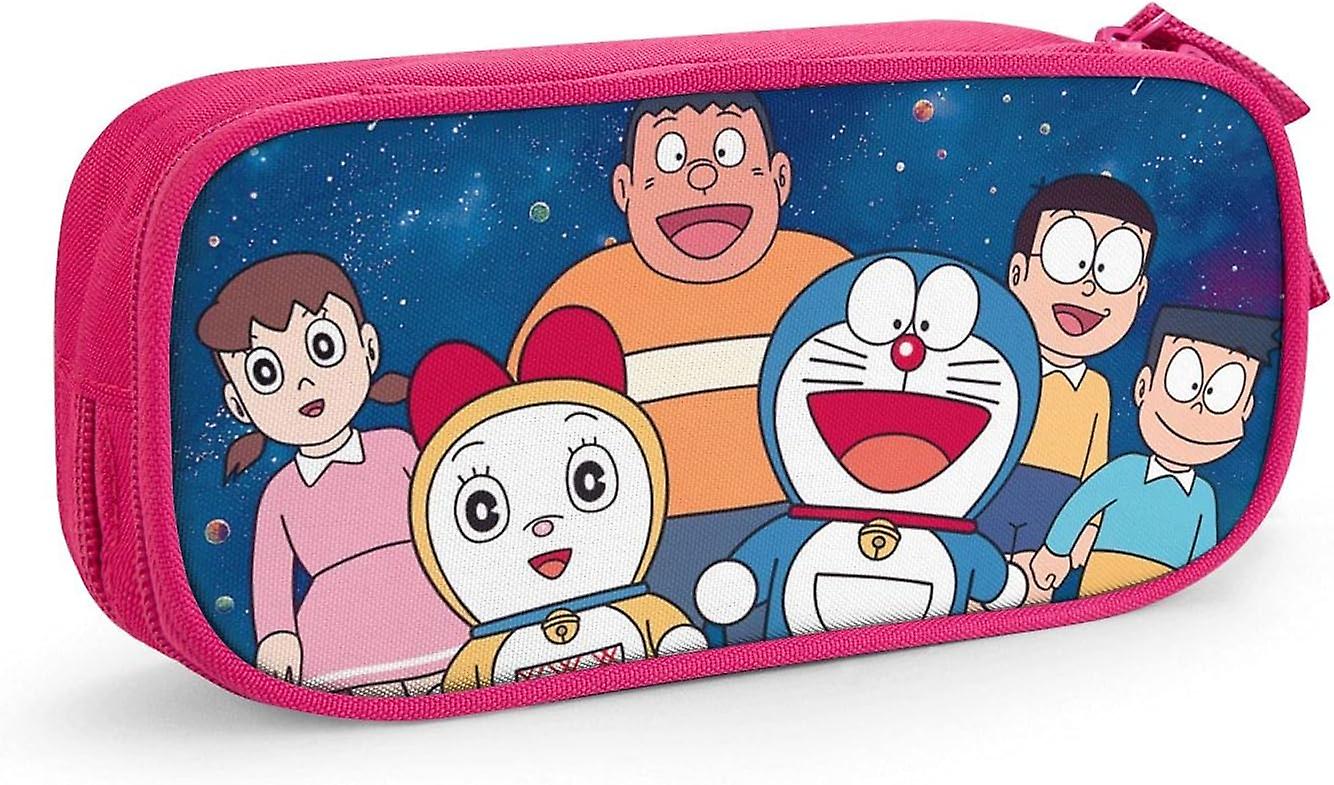 Doraemon الجلود القلم حقيبة المحمولة سعة كبيرة مزدوجة سستة مقلمة القضية لمكتب مدرسة السفر الوردي SAOE008113