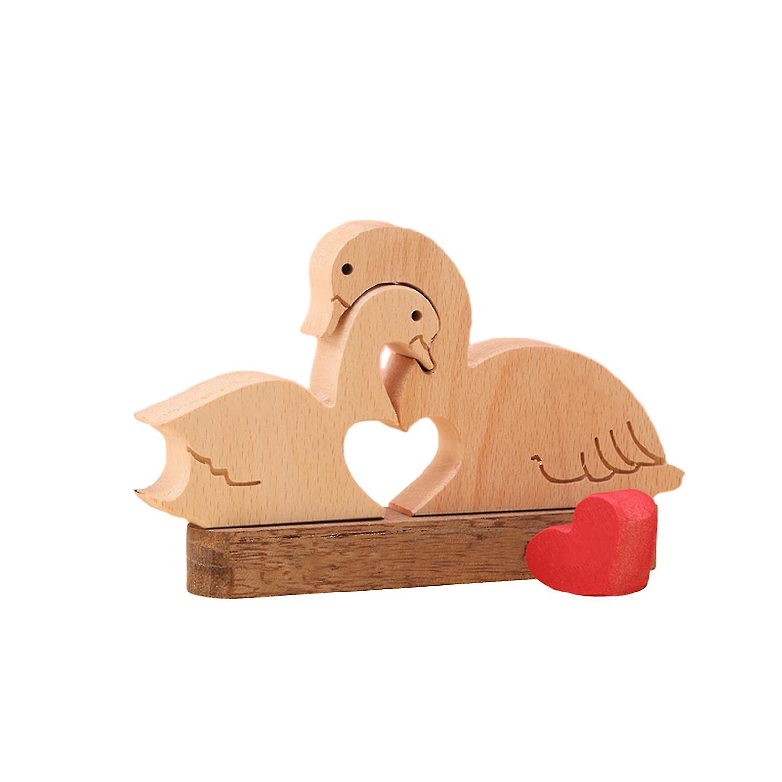 Desktop Wooden Ornament Creative Shape Smooth Edge Valentine's Day Love Heart Swan Decoration Meaningful Gift