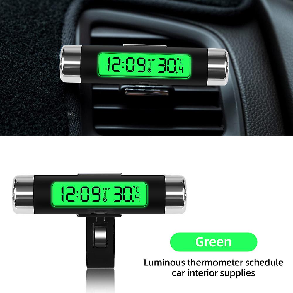 Car Air Outlet 2 In 1 Thermometer Electronic Clock Time Led Digital Display Thermometer With Backlight Luminous Car Supplies