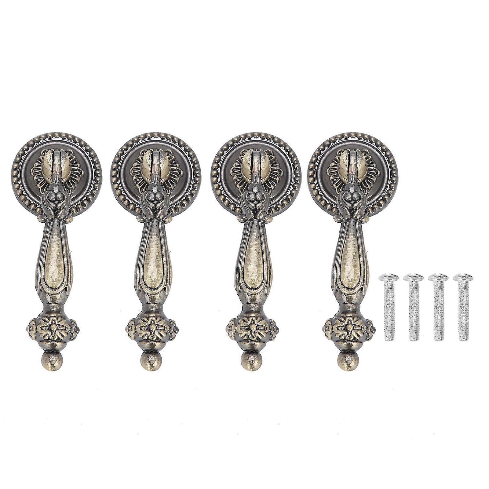 4 Sets Bronze Handles Single Hole Decorative Pull with Mounting Screws Furniture Accessories