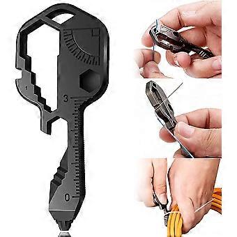 Multi-function Wrench Tool Outdoor Wrench Tool 24 in 1 Stainless Steel Bottle Opener Portable Mini Wrench (Black)