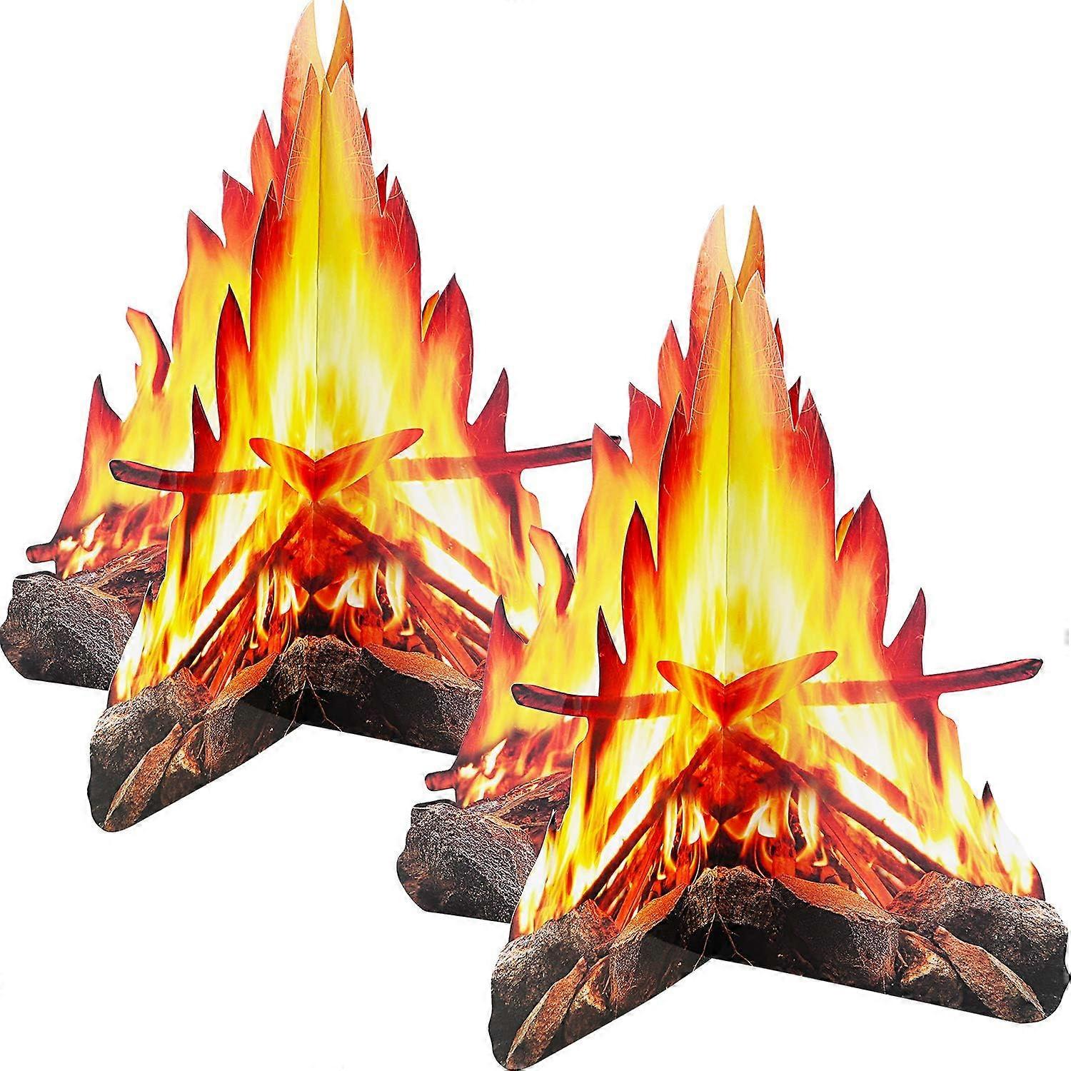 12 Inches Tall Artificial Fire 3D Fake Flame Paper Flame Torch Centerpiece Decorative Cardboard Campfire for Campfire Party Decorations (2 Sets Style