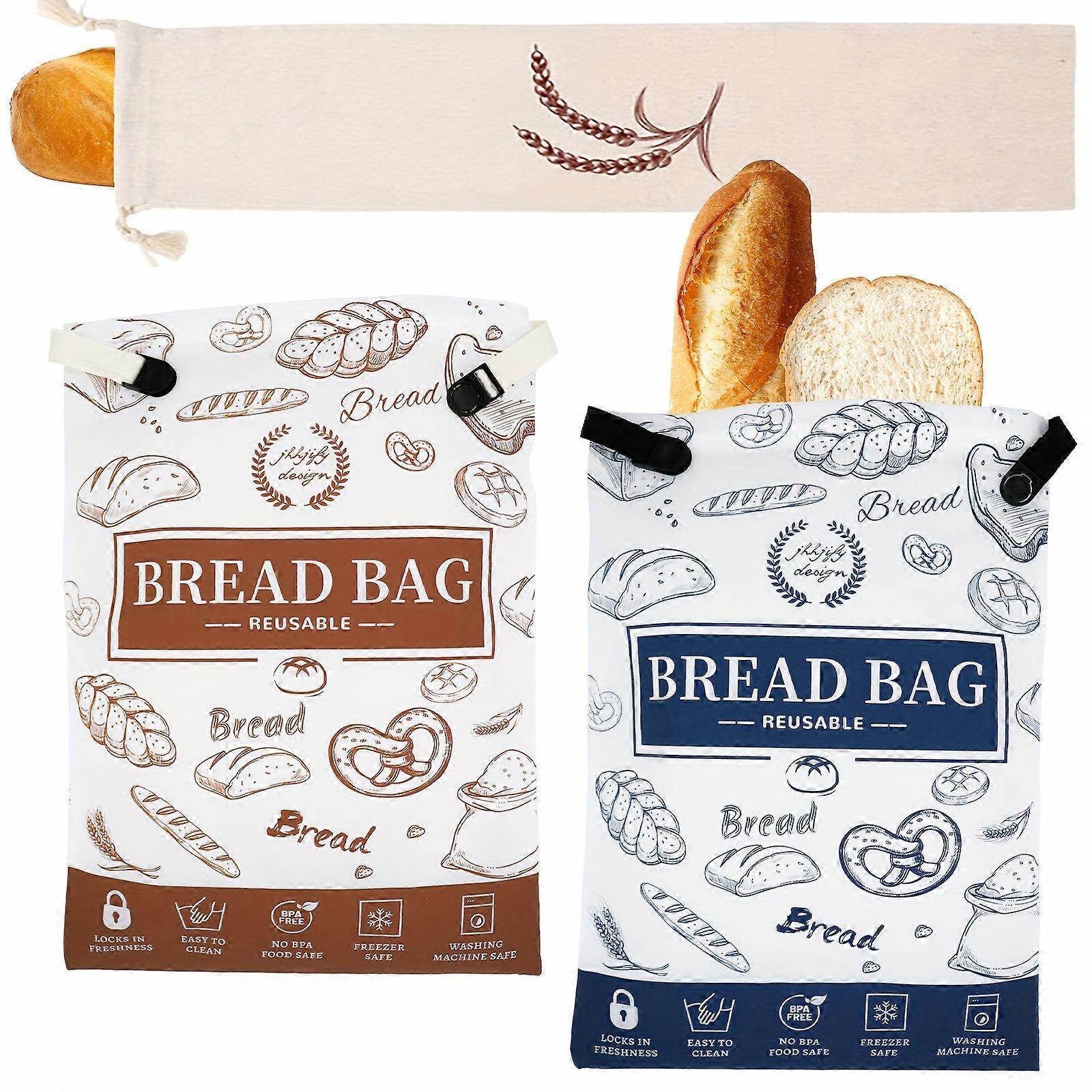 3 pakker genanvendelige brødposer til hjemmebagt brød, surdejsbrødposer til at holde brød frisk i fryseren, 2 maskinvaskbare forede brødposer og 1 linned B